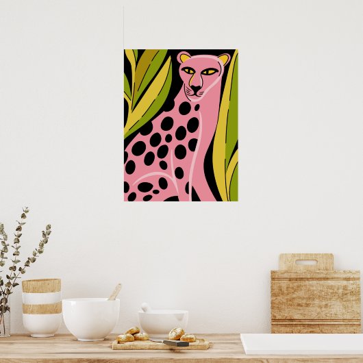 Pink Cheetah Pop Art Bold Jungle Cat Print ポスター (キッチン)