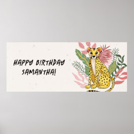 Pink Cheetah Wild Party Animal Kids Birthday ポスター