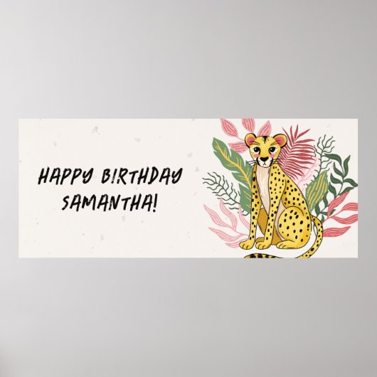 Pink Cheetah Wild Party Animal Kids Birthday ポスター (正面)
