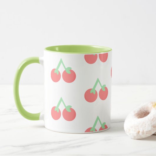 Pink Cherries Pattern マグカップ (ドーナツ)