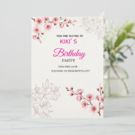 Pink Cherry Blossom Birthday Invitation | Watercol 招待状