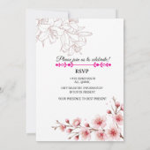 Pink Cherry Blossom Birthday Invitation | Watercol 招待状 (裏面)