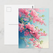 Pink Cherry Blossom Branches in Blue Sky ポストカード (正面/裏面)
