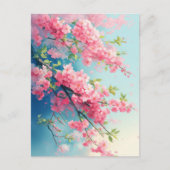Pink Cherry Blossom Branches in Blue Sky ポストカード (正面)