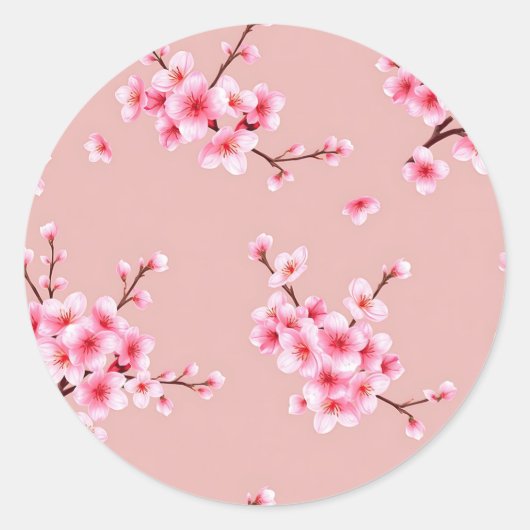 Pink Cherry Blossom Branches Pattern ラウンドシール (正面)