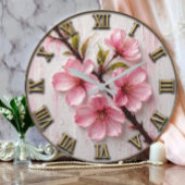 Pink Cherry Blossom Elegant Sakura Floral Decor ラージ壁時計
