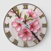 Pink Cherry Blossom Elegant Sakura Floral Decor ラージ壁時計 (正面)