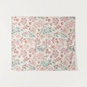 Pink Cherry Blossom, Floral and Leaves Pattern タペストリー (正面(横))