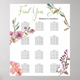 Pink Cherry Blossom Floral Wedding Seating Chart ポスター