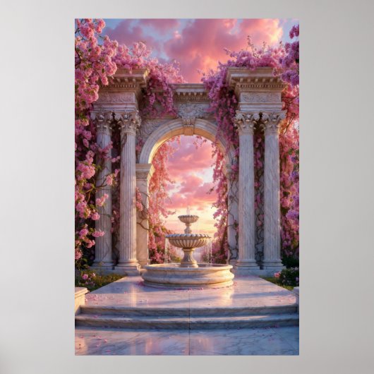 Pink Cherry Blossom Fountain Marble Arch Poster ポスター (正面)