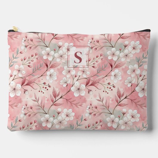 Pink cherry blossom monogram アクセサリーポーチ (正面)