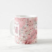 Pink cherry blossom monogram コーヒーマグカップ (正面左)