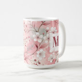 Pink cherry blossom monogram コーヒーマグカップ (正面右)