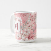 Pink cherry blossom monogram コーヒーマグカップ (正面左)