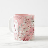 Pink cherry blossom monogram ツートーンマグカップ (正面左)