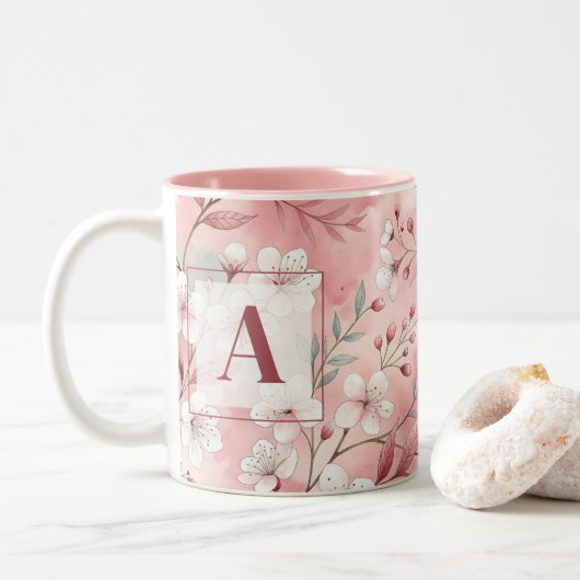 Pink cherry blossom monogram ツートーンマグカップ (ドーナツ)