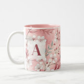 Pink cherry blossom monogram ツートーンマグカップ (左)