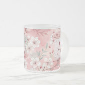 Pink cherry blossom monogram フロストグラスマグカップ (正面右)