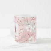 Pink cherry blossom monogram フロストグラスマグカップ (正面左)