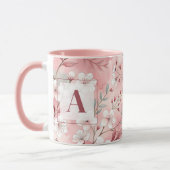 Pink cherry blossom monogram マグカップ (左)