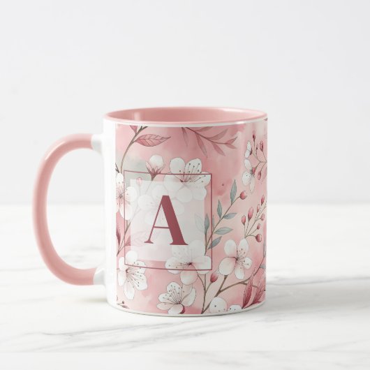 Pink cherry blossom monogram マグカップ (左)