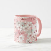 Pink cherry blossom monogram マグカップ (正面右)
