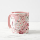 Pink cherry blossom monogram マグカップ (正面左)