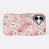 Pink cherry blossom monogram iPhone 16ケース (裏面横)