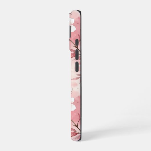 Pink cherry blossom monogram iPhone 16ケース (左側面)