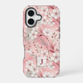 Pink cherry blossom monogram iPhone 16ケース (裏面)