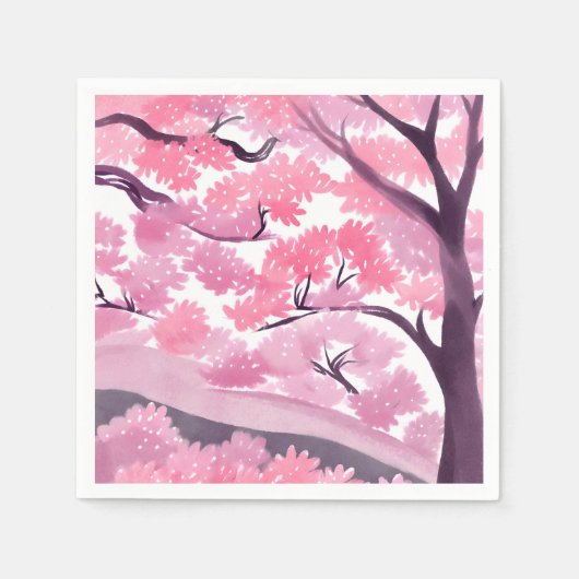 Pink Cherry Blossom | Nature Watercolor Painting スタンダードカクテルナプキン (正面)