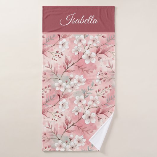 Pink cherry blossom Personalized バスタオルセット (バスタオル)
