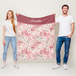 Pink cherry blossom Personalized フリースブランケット