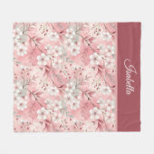 Pink cherry blossom Personalized フリースブランケット (正面(横))