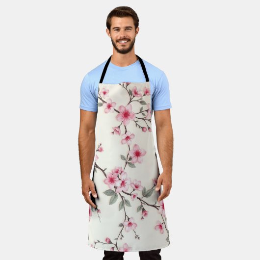 Pink Cherry Blossom Sakura Floral Pattern Spring エプロン (着用した状態)