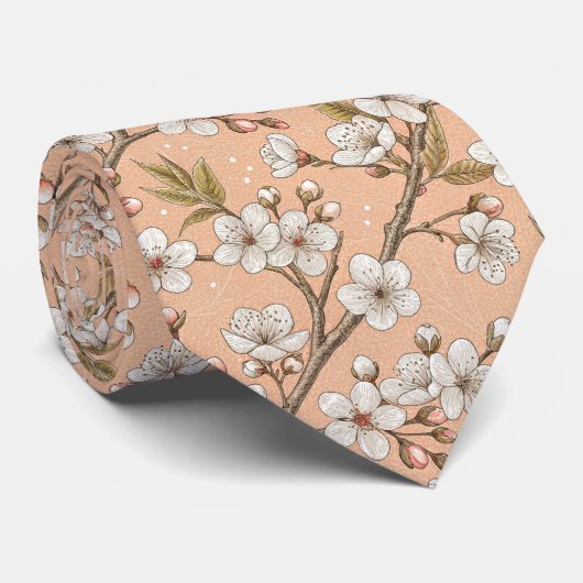 Pink Cherry Blossom Sakura Pattern on Pink (3) ネクタイ (ロール)