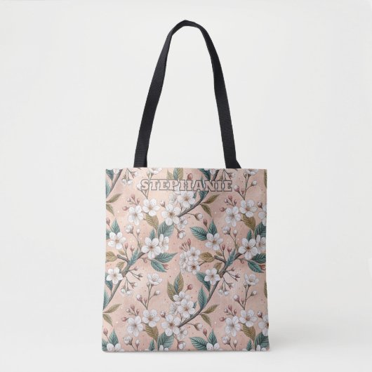 Pink Cherry Blossom Sakura Pattern on Pink (4) トートバッグ (正面)