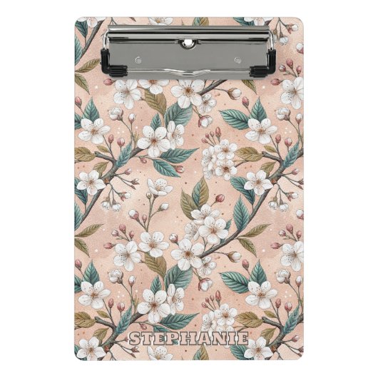 Pink Cherry Blossom Sakura Pattern on Pink (4) ミニクリップボード (正面)