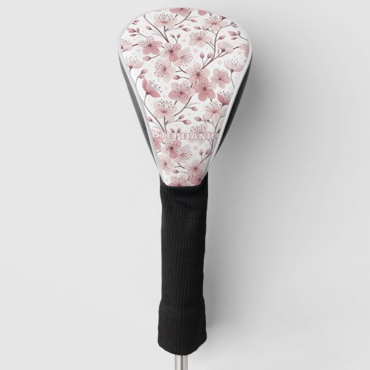 Pink Cherry Blossom Sakura Pattern on White (2) ゴルフヘッドカバー (正面)