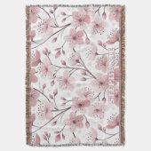 Pink Cherry Blossom Sakura Pattern on White (2) スローブランケット (正面縦)