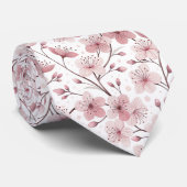 Pink Cherry Blossom Sakura Pattern on White (2) ネクタイ (ロール)