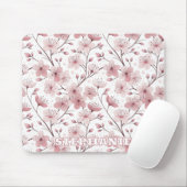 Pink Cherry Blossom Sakura Pattern on White (2) マウスパッド (マウス)