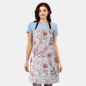 Pink Cherry Blossom Sakura Pattern on White (3) エプロン (着用した状態)