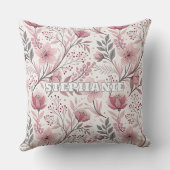 Pink Cherry Blossom Sakura Pattern on White (3) クッション (裏面)