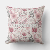 Pink Cherry Blossom Sakura Pattern on White (3) クッション (正面)