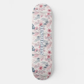Pink Cherry Blossom Sakura Pattern on White (4) スケートボード (正面)