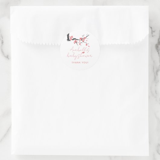 Pink Cherry Blossom Script Baby Shower Thank You ラウンドシール (バッグ)