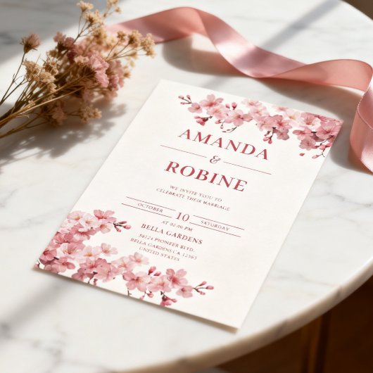 Pink Cherry Blossom Wedding 招待状