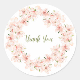 Pink Cherry Blossom Wreath Thank You Sticker ラウンドシール