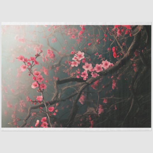 Pink cherry blossoms branches Ethereal 薄葉紙 (正面)
